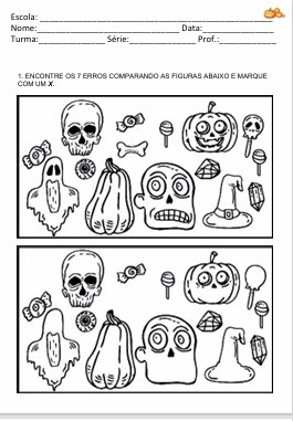 Atividade de encontrar 7 erros entre figuras de Halloween